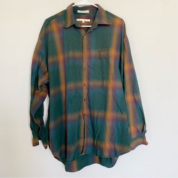 Perry Ellis Green Orange Plaid 100% Cotton Button-up Shirt Size XL - Picture 1 of 7